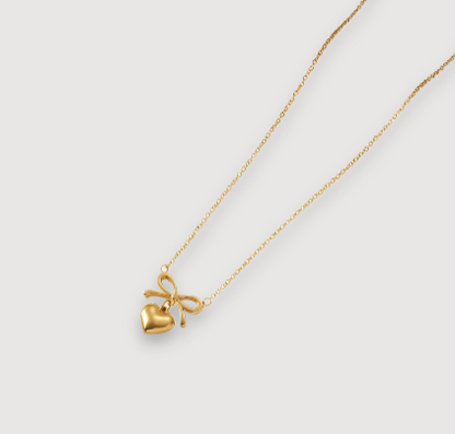 Gold Bow Heart Necklace