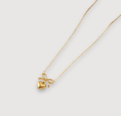 Gold Bow Heart Necklace