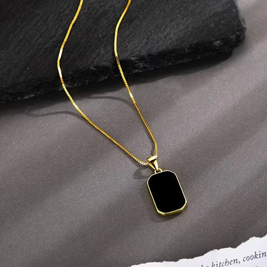 Elegant Black Rectangular Pendant Necklace