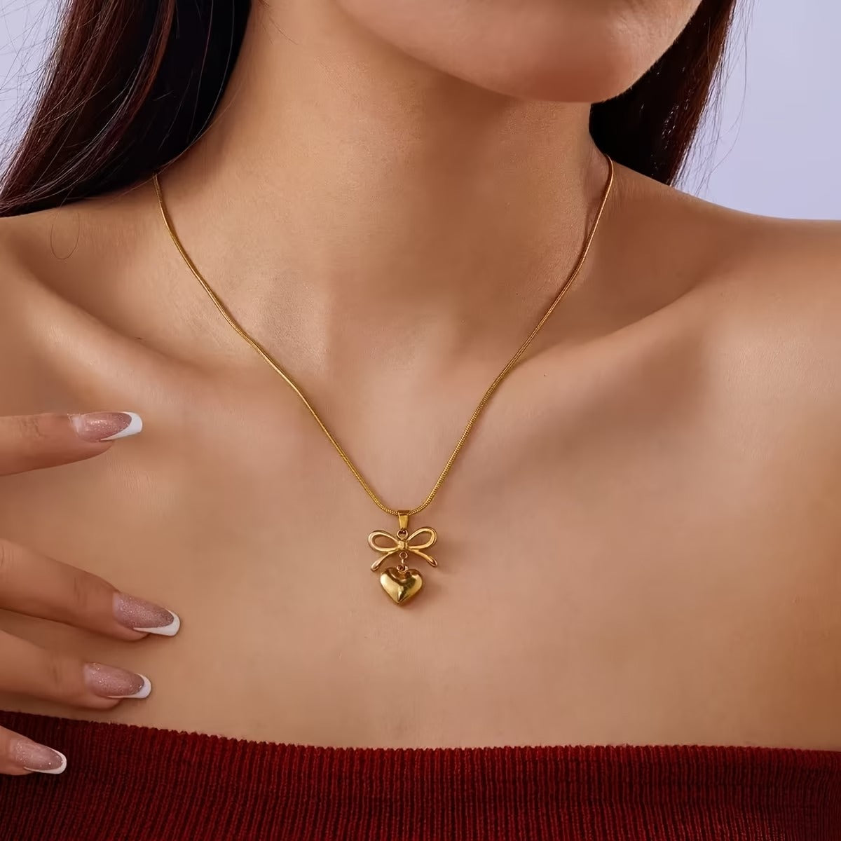 Gold Bow Heart Necklace