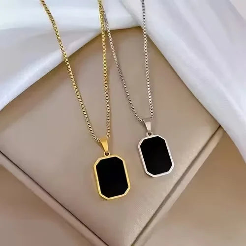 Elegant Black Rectangular Pendant Necklace