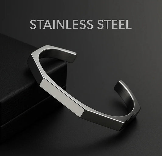 Stainless Steel Hexagon Cuff Bangle