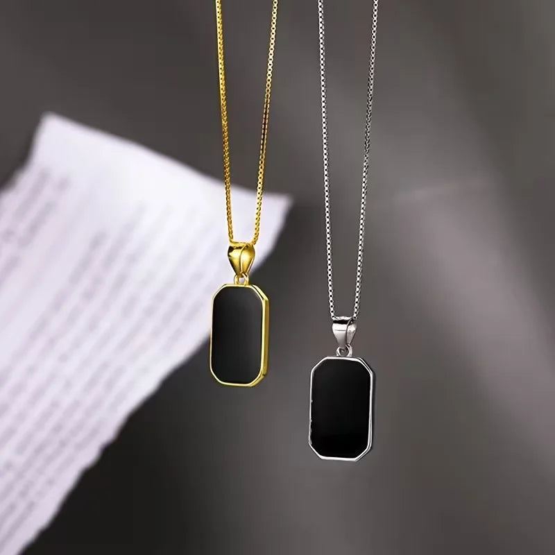 Elegant Black Rectangular Pendant Necklace